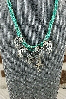 Navajo Turquoise Necklace and Sterling Silver Lizards - Charlie Bowie - High Lonesome Trading