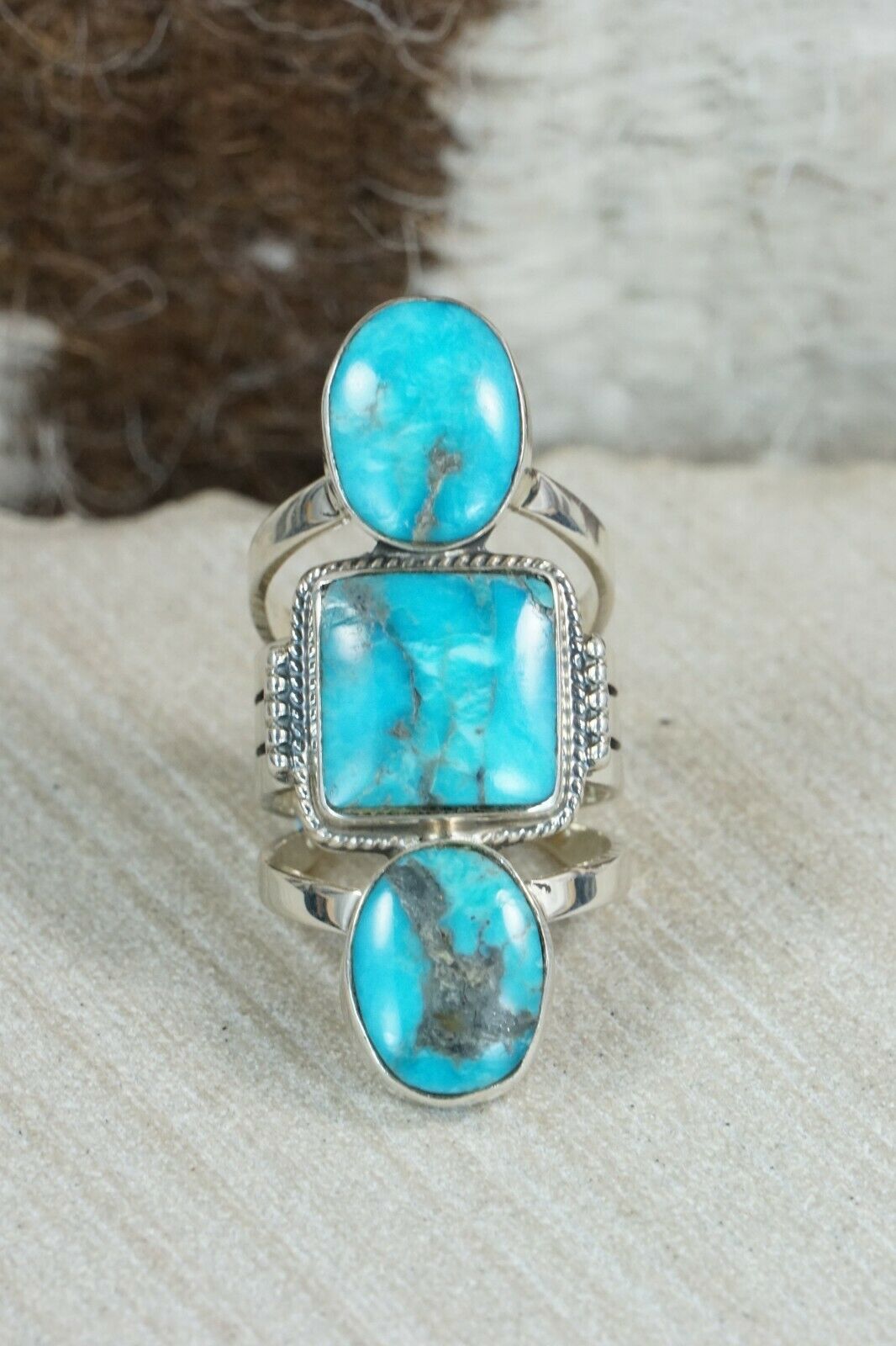 Navajo Turquoise and Sterling Silver Ring - Tom Lewis - Size 6