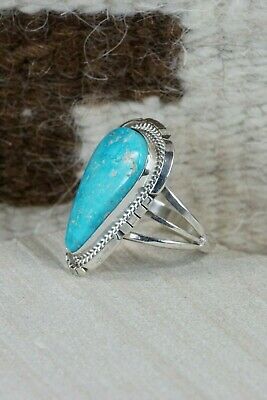 Navajo Turquoise & Sterling Silver Ring - Samuel Yellowhair - Size 8.5