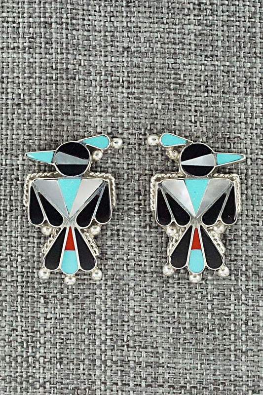 Multi Stone Inlay & Sterling Silver Earrings - Fabian Cellicion