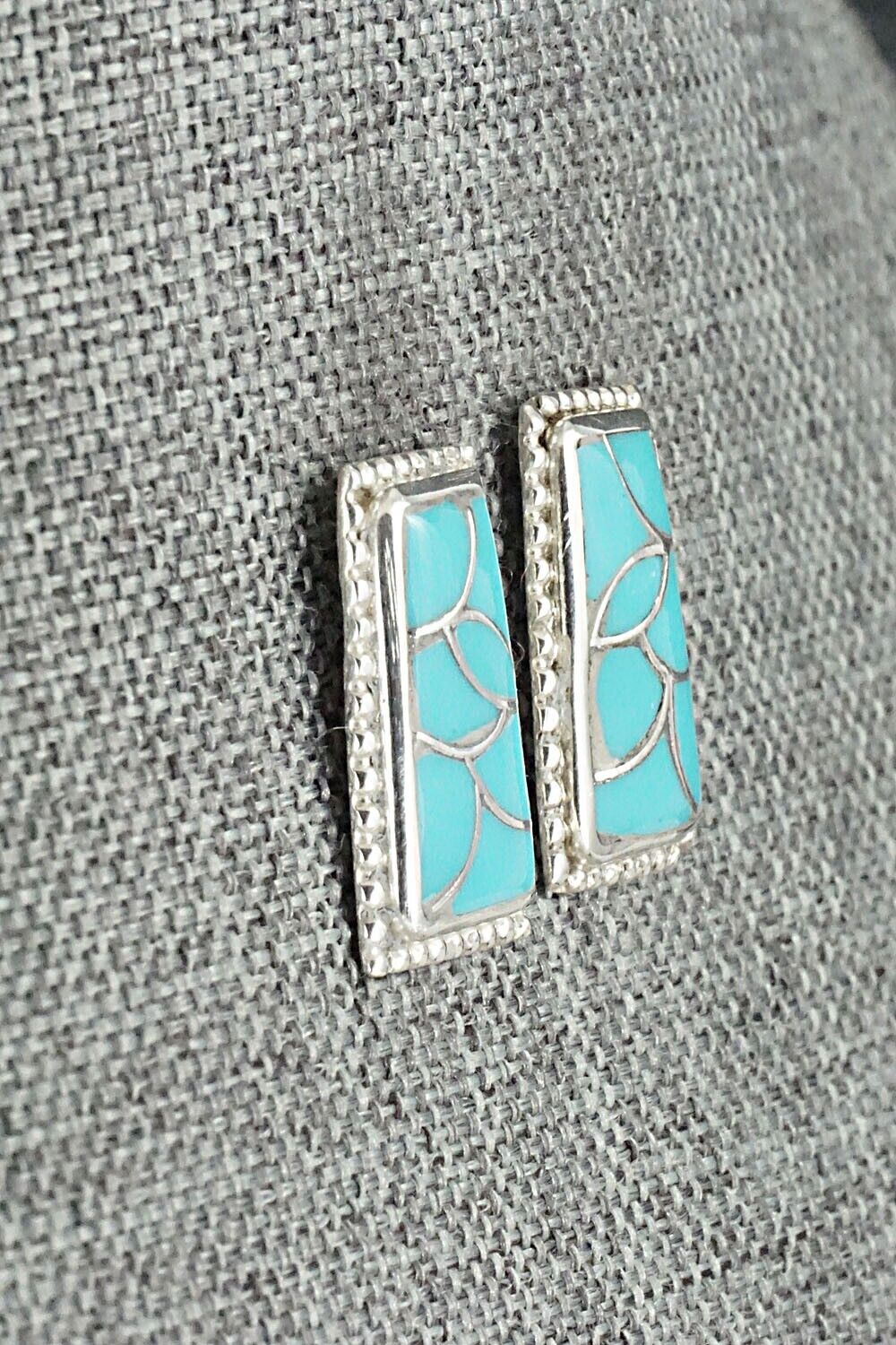 Turquoise & Sterling Silver Inlay Earrings - Karlena Seontewa