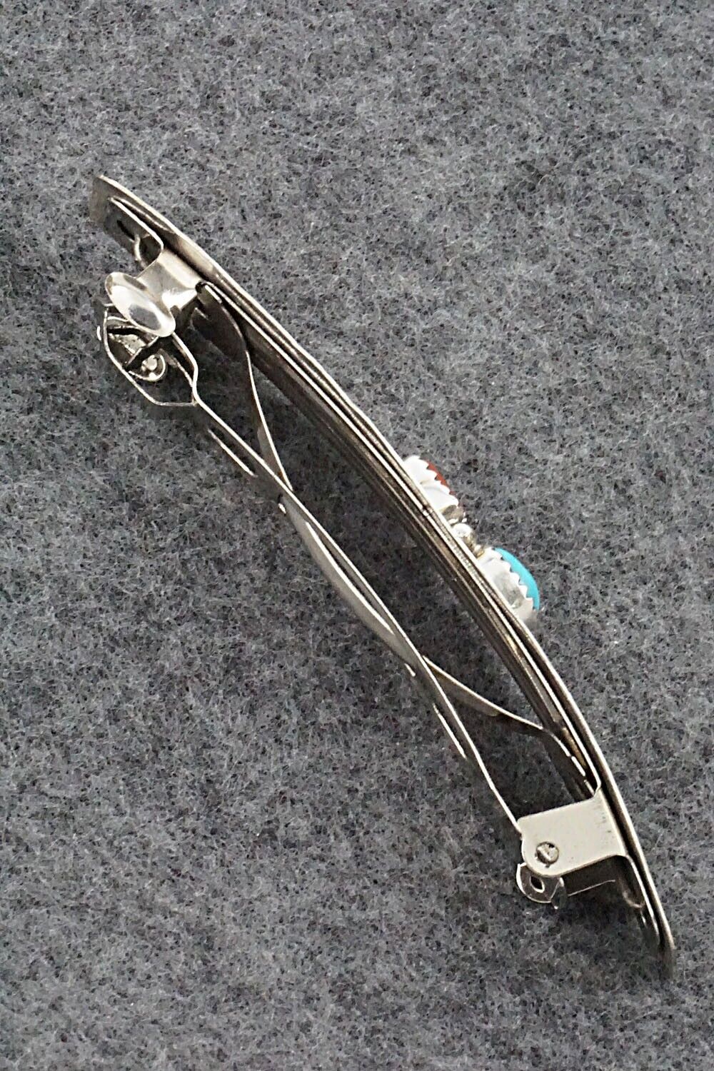 Turquoise, Coral & Sterling Silver Hair Barrette - Sally Arviso