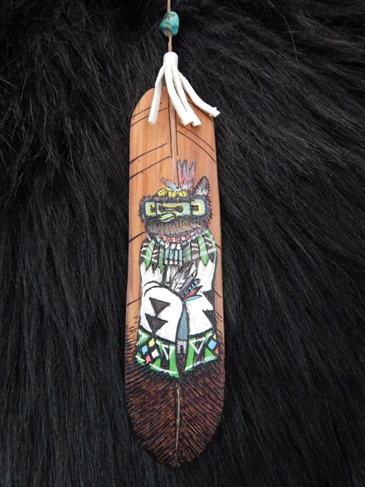 Zuni Painted Carved Wood Feather - Narren Bowannie - High Lonesome Trading