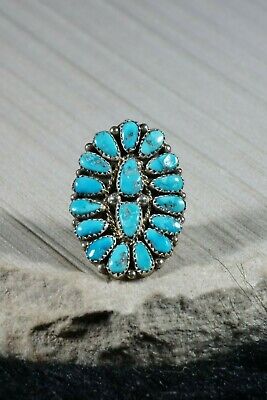 Navajo Turquoise and Sterling Silver Ring - Justina Wilson - Size 7.25 - High Lonesome Trading