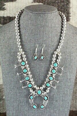 Turquoise & Sterling Silver Squash Blossom and Earrings - Phil Garcia