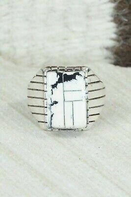 Inlay White Buffalo & Sterling Silver Ring - Ray Jack - Size 9.75 - High Lonesome Trading