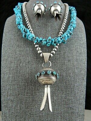 Navajo Turquoise Necklace & Blossom Pendant and Earrings - Monica Smith - High Lonesome Trading