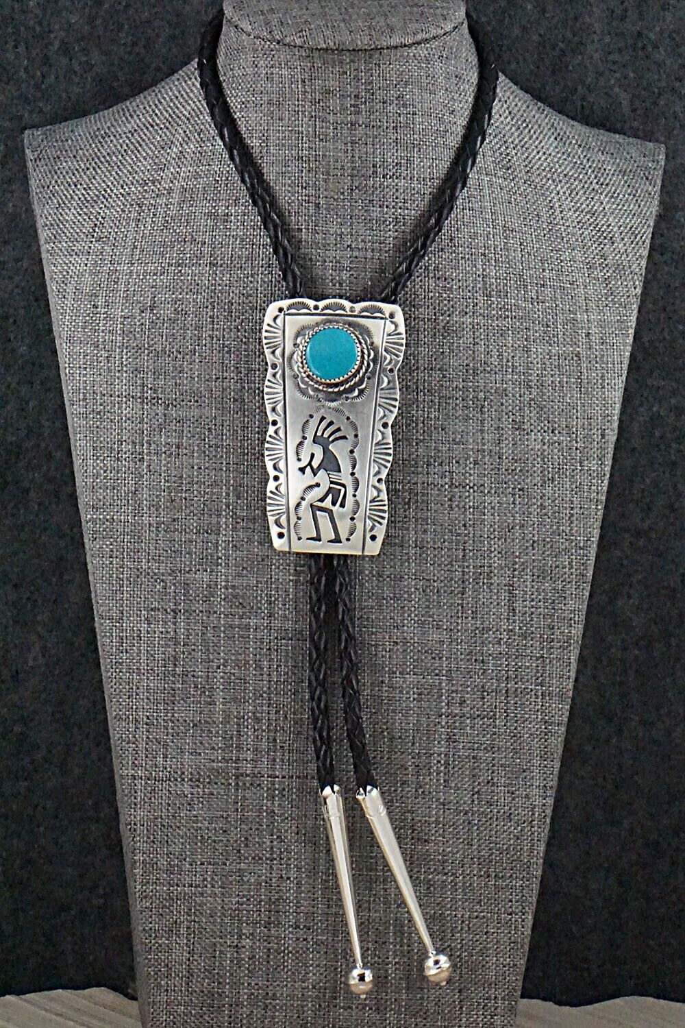 Turquoise & Sterling Silver Bolo Tie - Leonard Jim