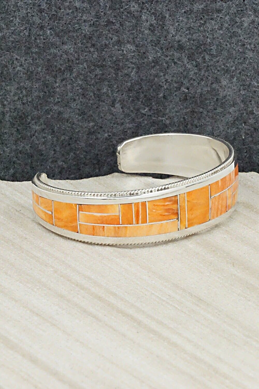 Spiny Oyster & Sterling Silver Inlay Bracelet - Rickel Booqua