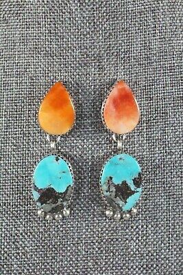 Navajo Turquoise, Spiny Oyster & Sterling Silver Earrings - Selina Warner