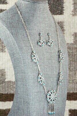 Turquoise & Sterling Silver Necklace and Earrings Set - Murray Tsatie