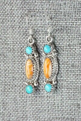 Turquoise, Spiny Oyster and Sterling Silver Earrings - Harris Largo