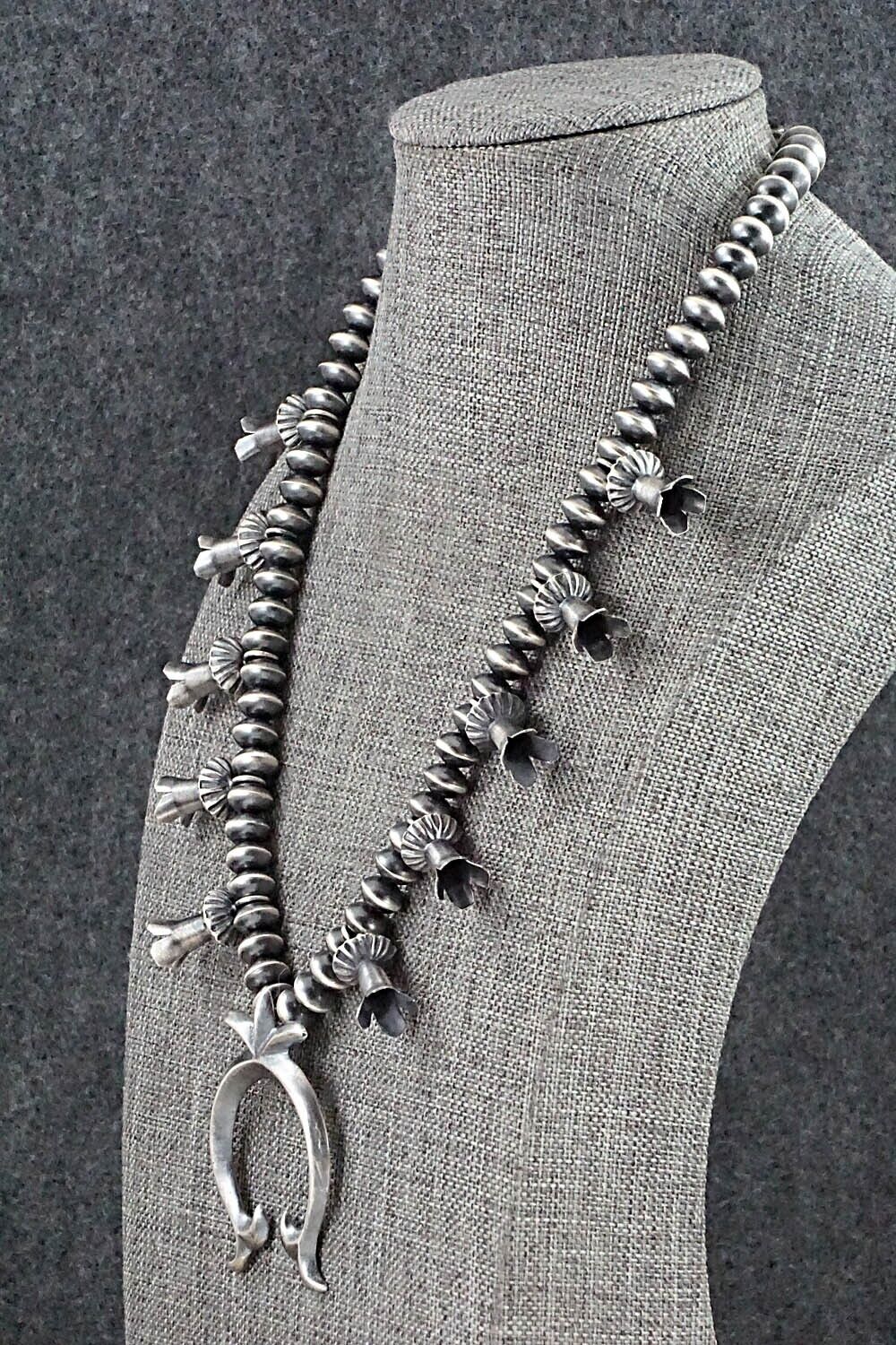 Sterling Silver Navajo Pearl Squash Blossom Necklace - Presley Haley