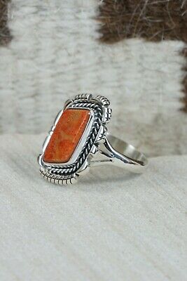 Navajo Spiny Oyster and Sterling Silver Ring - Andrew Vandever - Size 5.5