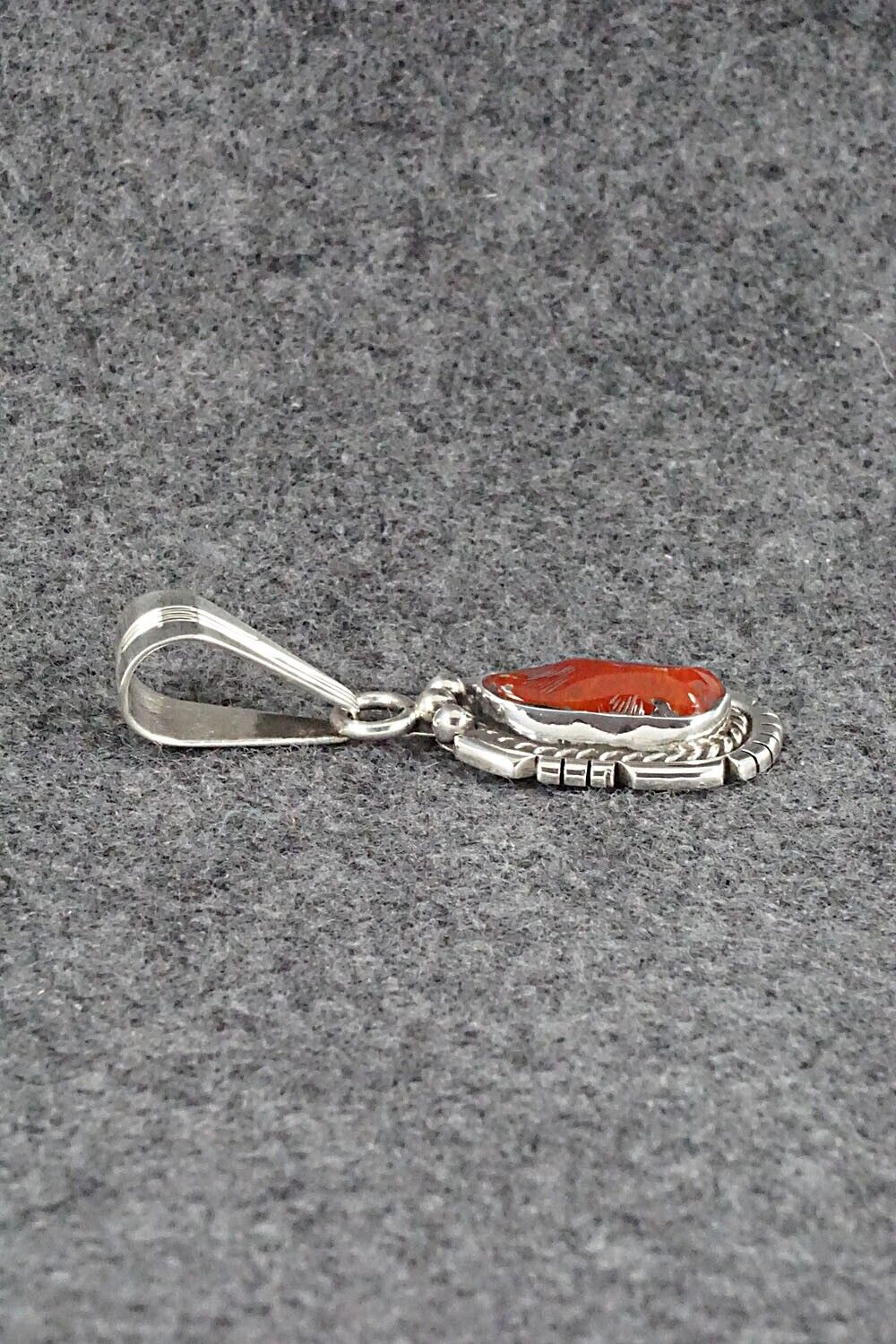 Coral & Sterling Silver Pendant - Samuel Yellowhair