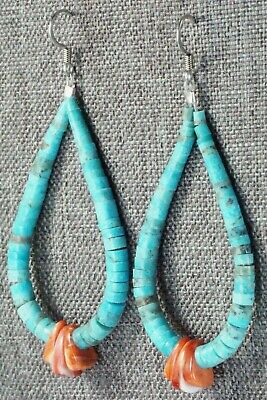 Turquoise, Spiny Oyster & Sterling Silver Earrings - Lupe Lovato