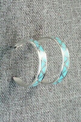 Turquoise & Sterling Silver Hoop Earrings - Tina Haloo - High Lonesome Trading