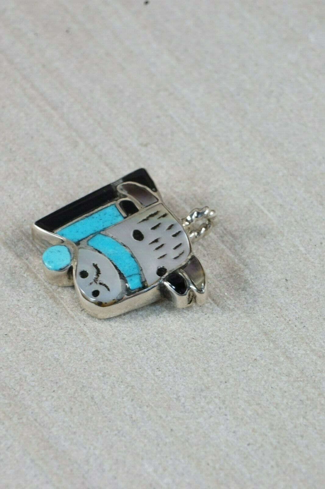 Zuni Turquoise & Mother of Pearl Sterling Silver Cow Pendant - Robbie Zunie - High Lonesome Trading