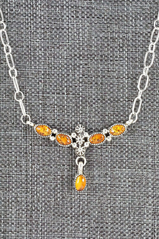 Amber & Sterling Silver Necklace - Loretta Smith