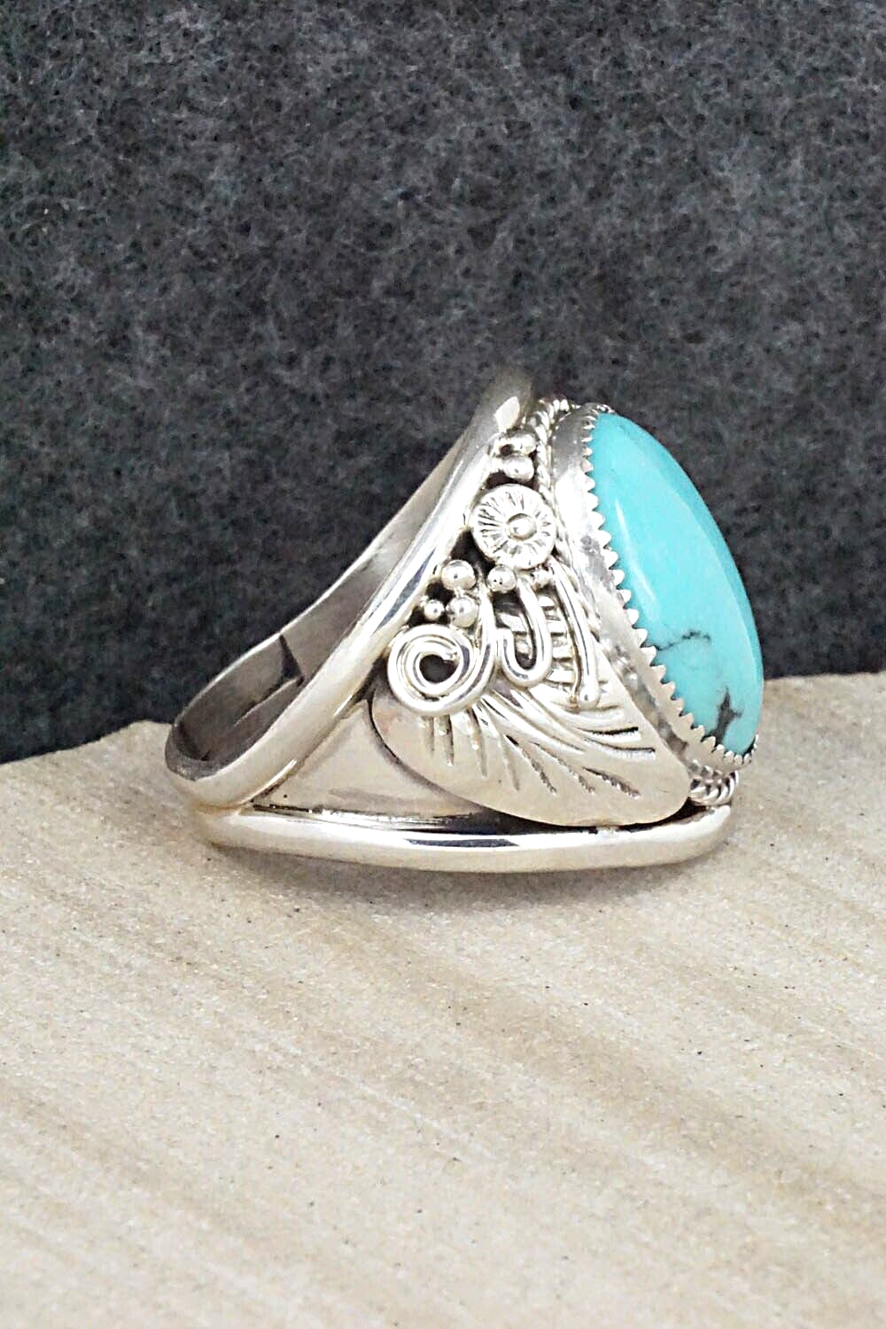 Turquoise & Sterling Silver Ring - Leonard Spencer - Size 12