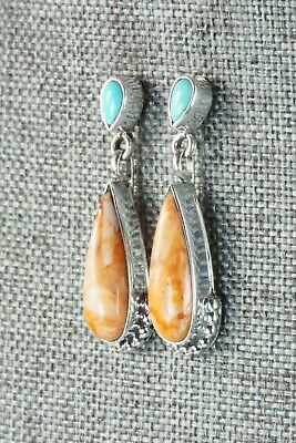 Spiny Oyster, Turquoise & Sterling Silver Earrings - Verley Betone
