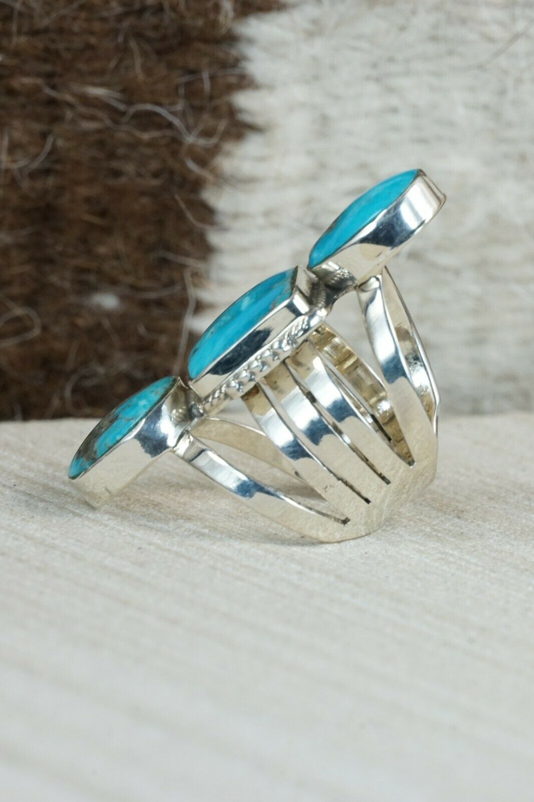 Navajo Turquoise and Sterling Silver Ring - Tom Lewis - Size 6