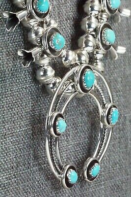 Turquoise & Sterling Silver Squash Blossom and Earrings - Phil Garcia