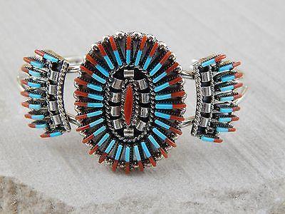 Zuni Sterling Silver, Turquoise & Coral Bracelet - Carla Loncasella - High Lonesome Trading