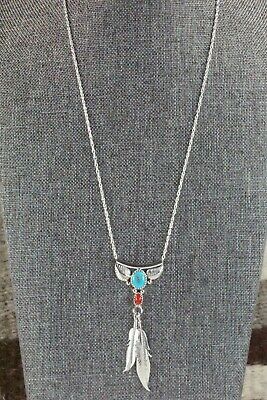 Turquoise, Coral & Sterling Silver Necklace - Sharon McCarthy