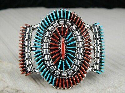 Zuni Coral, Turquoise & Sterling Silver Bracelet - Ed Cooyate - High Lonesome Trading