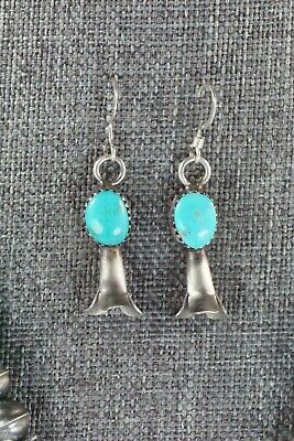 Turquoise & Sterling Silver Squash Blossom and Earrings - Leon Kirlie