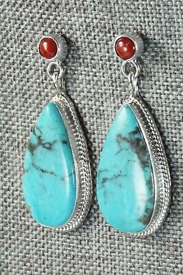 Turquoise, Coral & Sterling Silver Earrings - Judy Largo