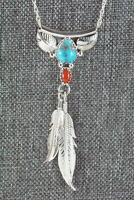 Turquoise, Coral & Sterling Silver Necklace - Sharon McCarthy