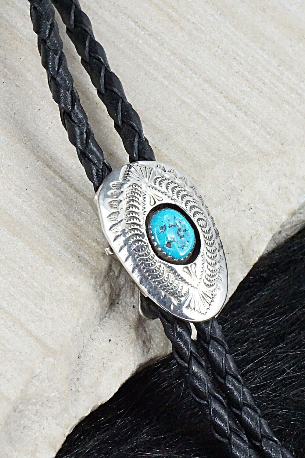 Turquoise & Sterling Silver Bolo Tie - Shirley Skeets