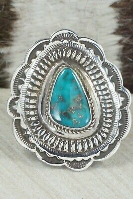 Turquoise and Sterling Silver Ring - Leonard Maloney - Size 8