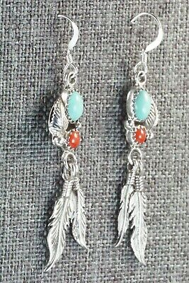 Turquoise, Coral & Sterling Silver Earrings - Annie Spencer