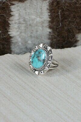 Navajo Turquoise and Sterling Silver Ring - Samuel Yellowhair - Size 6.5