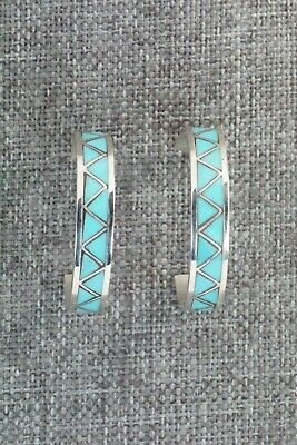 Turquoise & Sterling Silver Hoop Earrings - Tina Haloo - High Lonesome Trading