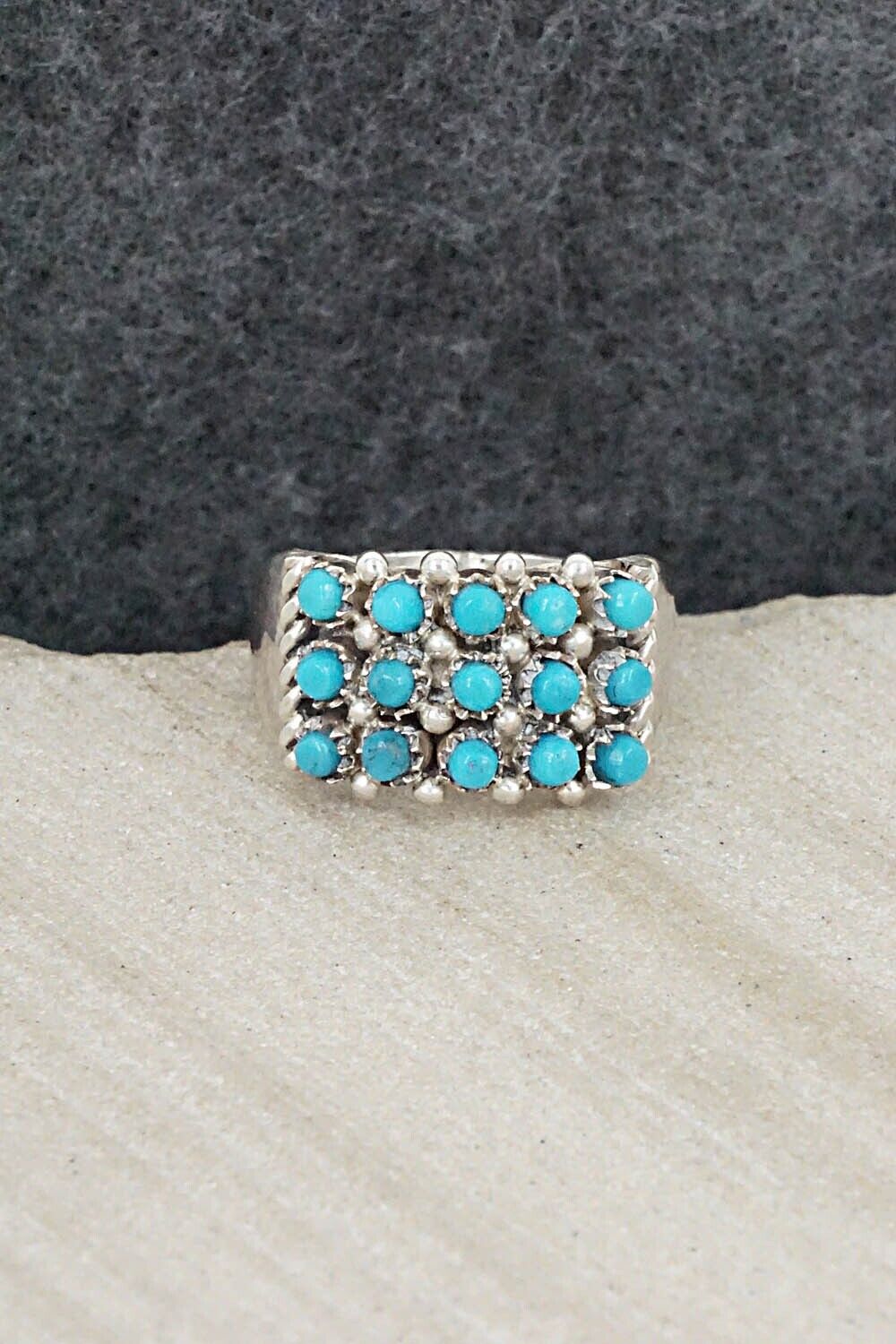 Turquoise & Sterling Silver Ring - April Haloo - Size 6