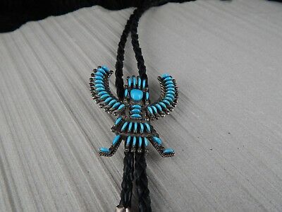 Zuni Sterling Silver & Turquoise Bolo Tie - H.I. Bowekaty - High Lonesome Trading