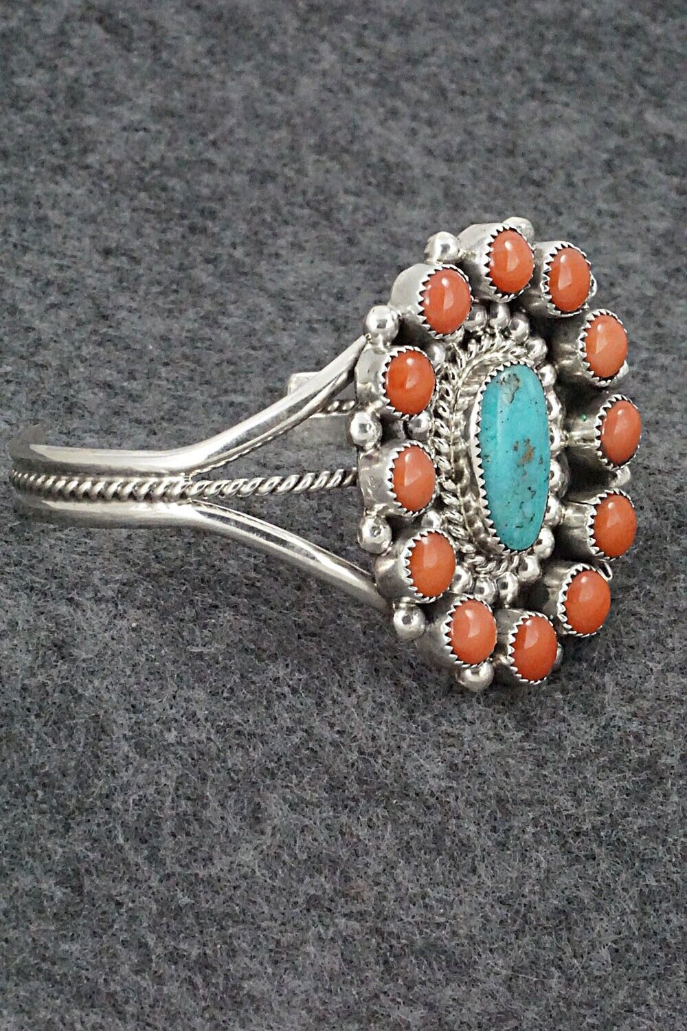 Coral, Turquoise & Sterling Silver Bracelet - Leonard Spencer