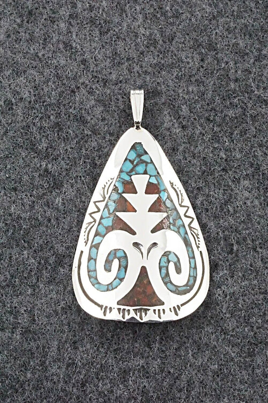 Turquoise, Coral and Sterling Silver Pendant - Jolene Yazzie
