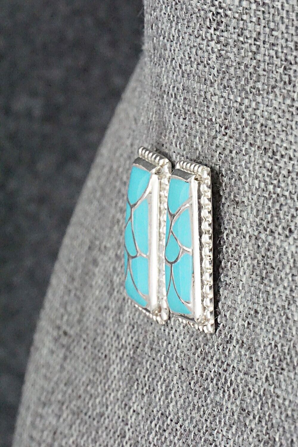 Turquoise & Sterling Silver Inlay Earrings - Karlena Seontewa