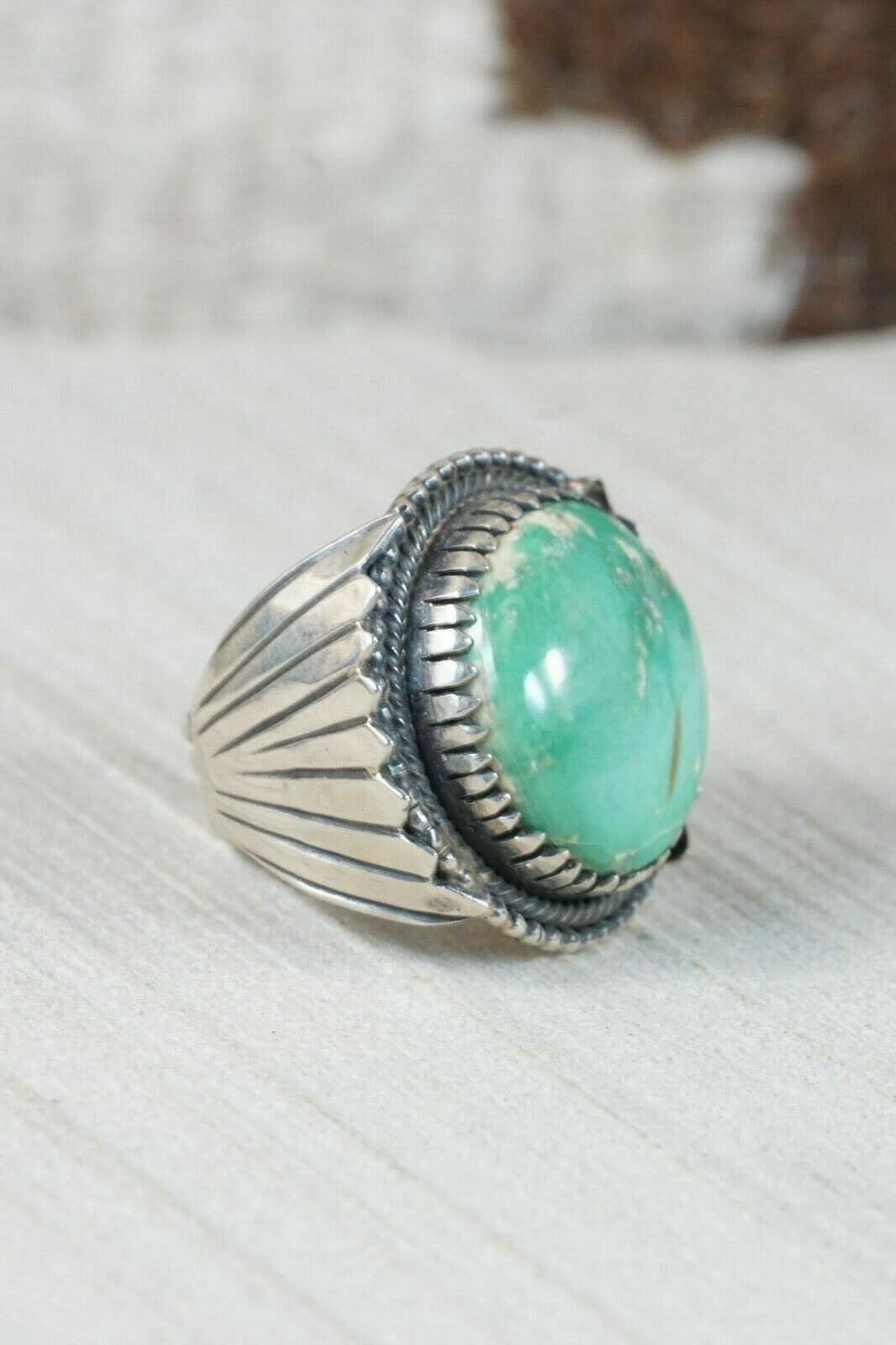 Navajo Turquoise and Sterling Silver Ring - Myron Etsitty - Size 11 - High Lonesome Trading