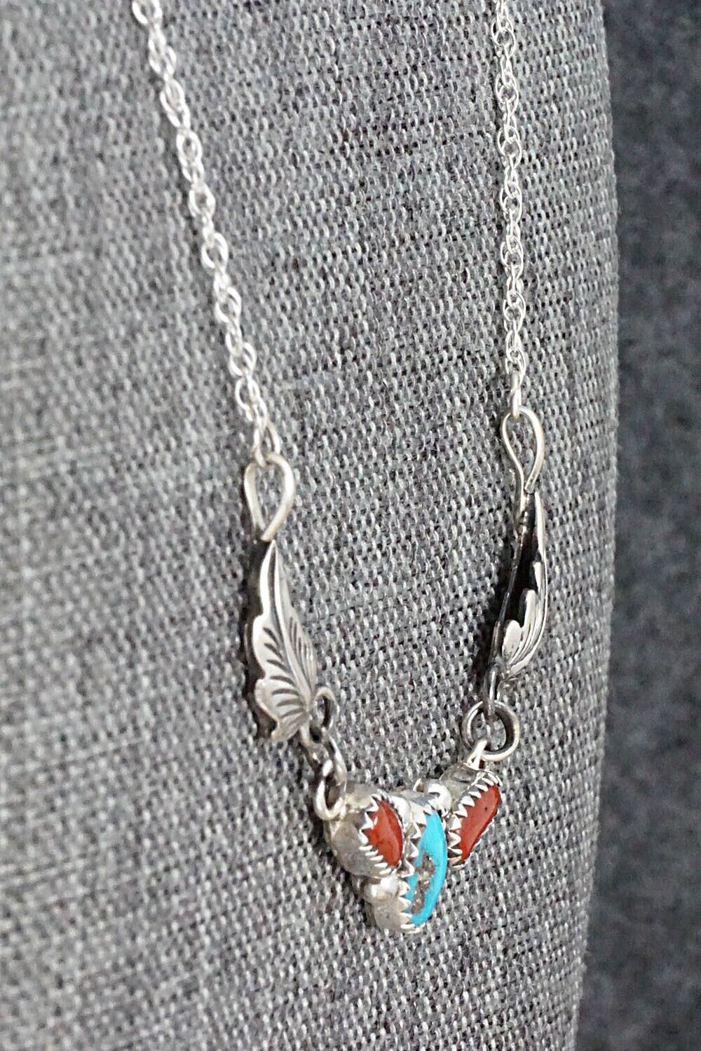 Turquoise, Coral & Sterling Silver Necklace - Verley Betone