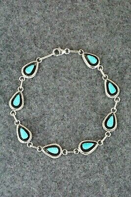 Turquoise & Sterling Silver Link Bracelet - Shirley Walela