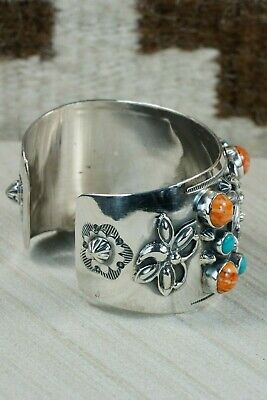 Navajo Sterling Silver & Spiny Oyster and Turquoise Bracelet - Raymond Delgarito