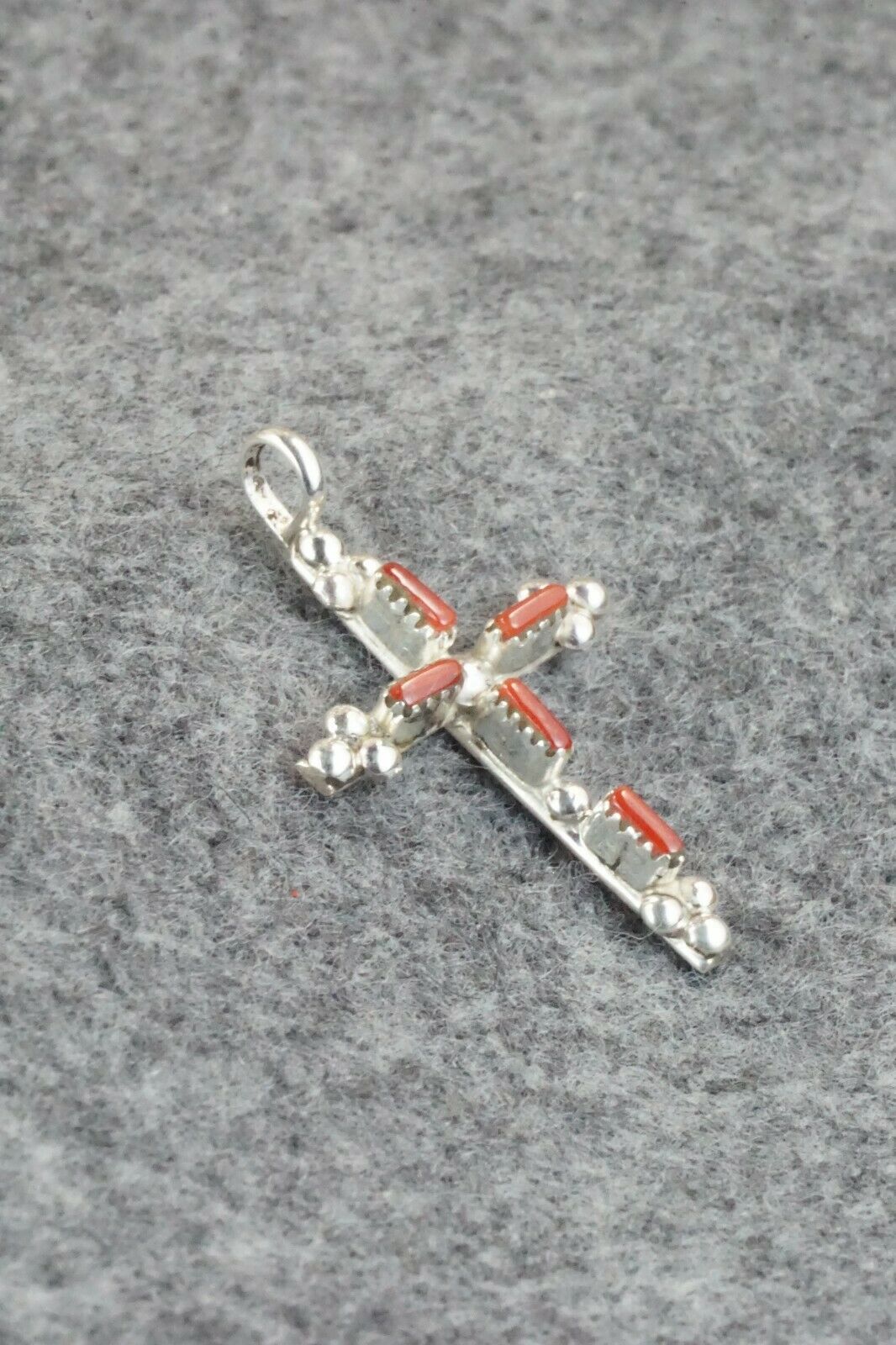 Coral & Sterling Silver Cross Pendant - Marshelle Qualo