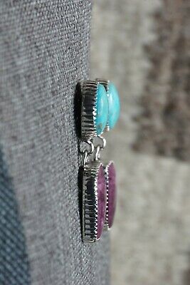 Navajo Turquoise & Spiny Oyster Sterling Silver Earrings - Alvin Joe