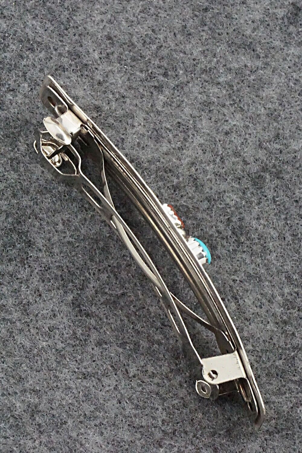 Turquoise, Coral & Sterling Silver Hair Barrette - Sally Arviso